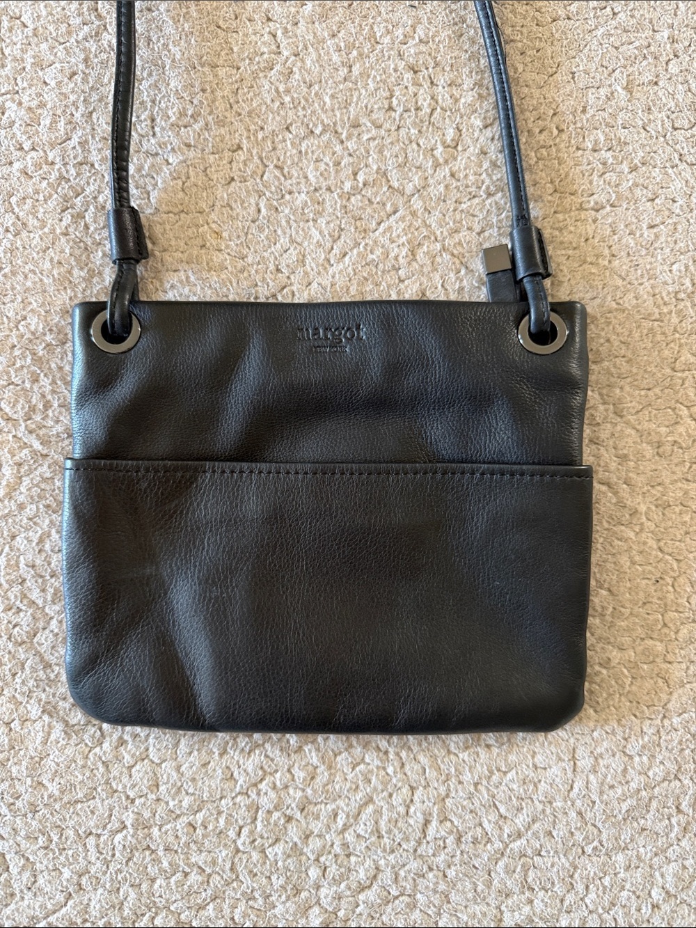 Margot by Anthropologie Black Leather Crossbody with Front Slip Pocket